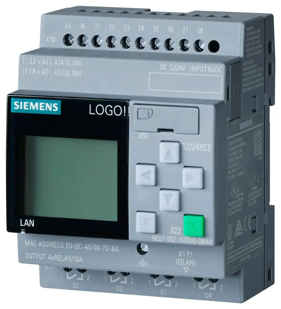 MODULO LOGICO DISPLAY PS/I/O 12/24VDC/RELAY 8 ENTRADAS 4 SALIDAS MEMORIA 400 BLOCKS ETHERNET MCA SIEMENS