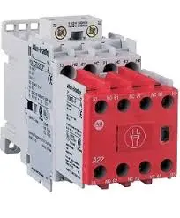 RELÉ DE CONTROL DE SEGURIDAD 8 POLOS BASE 3 NA /1NC 24V CC CON BOBINA ELECTRICA MCA ALLEN BRADLEY