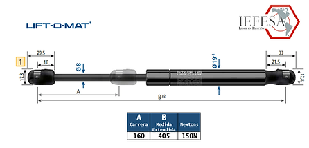 AMORTIGUADOR DE 405 MM 150N 160 CARRERA MCA LIFT-O-MAT