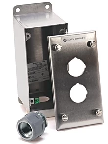 ESTACION DE BOTONES, 3 ORIFICIOS DE 30mm, EN ACERO INOXIDABLE 304, NEMA 4, IP65, MCA ALLEN BRADLEY