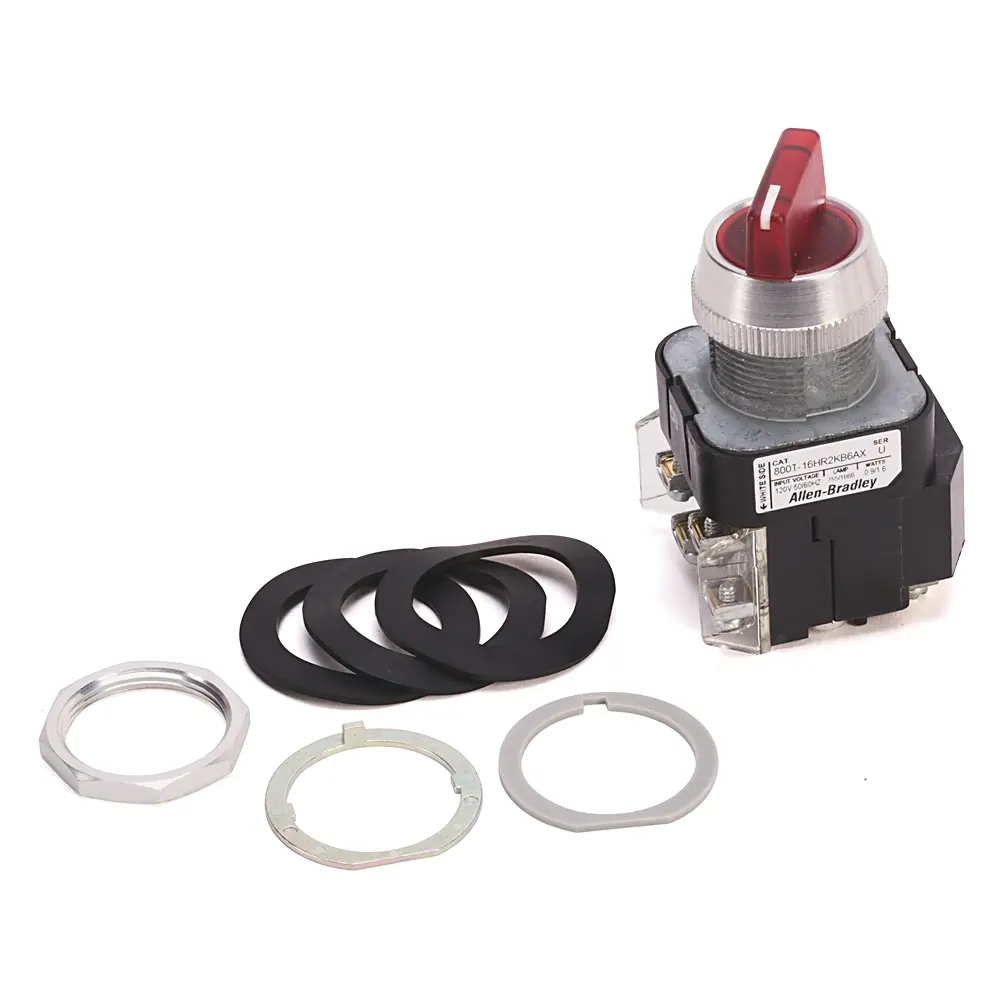 BOTON SELECTOR ILUMINADO BLANCO 24V 30MM CON CONTACTOS 1NC Y 1NO PERILLA STANDARD MANTENIDA MCA ALLEN BRADLEY