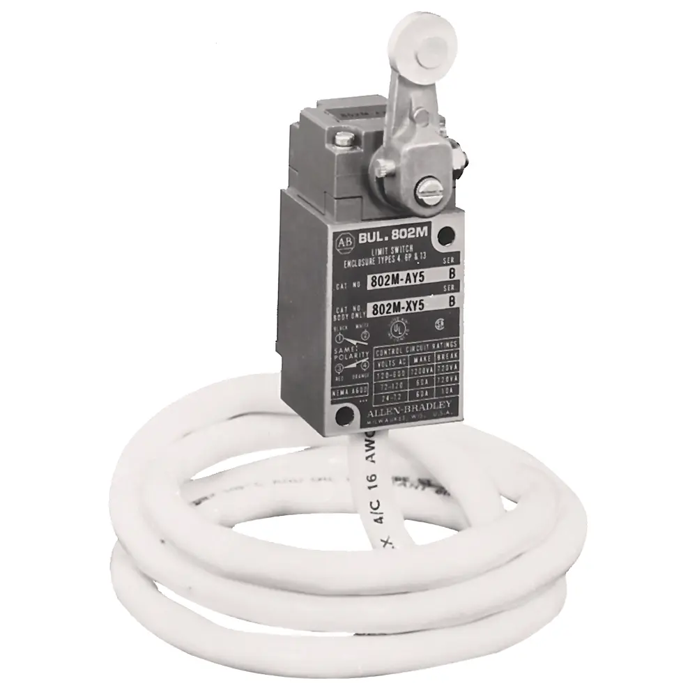 [802M-A2J9L1F] INTERRUPTOR DE LIMITE TIPO DE PALANCA PRECALEADO Y SELLADO DE FABRICA RETORNO POR RESORTE LUZ INDICADORA 120V NO MCA ALLEN BRADLEY