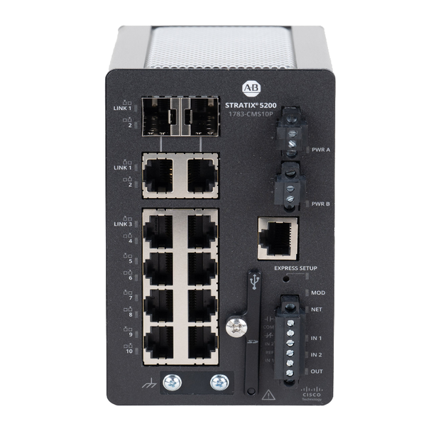 CONMUTADOR STRATIX 5200 ADMINISTRADO DE 8 PUERTOS 100/1000, 2 PUERTOS PARA FIBRA OPTICA, IP30, MONTAJE EN RIEL DIN, MCA ALLEN BRADLEY