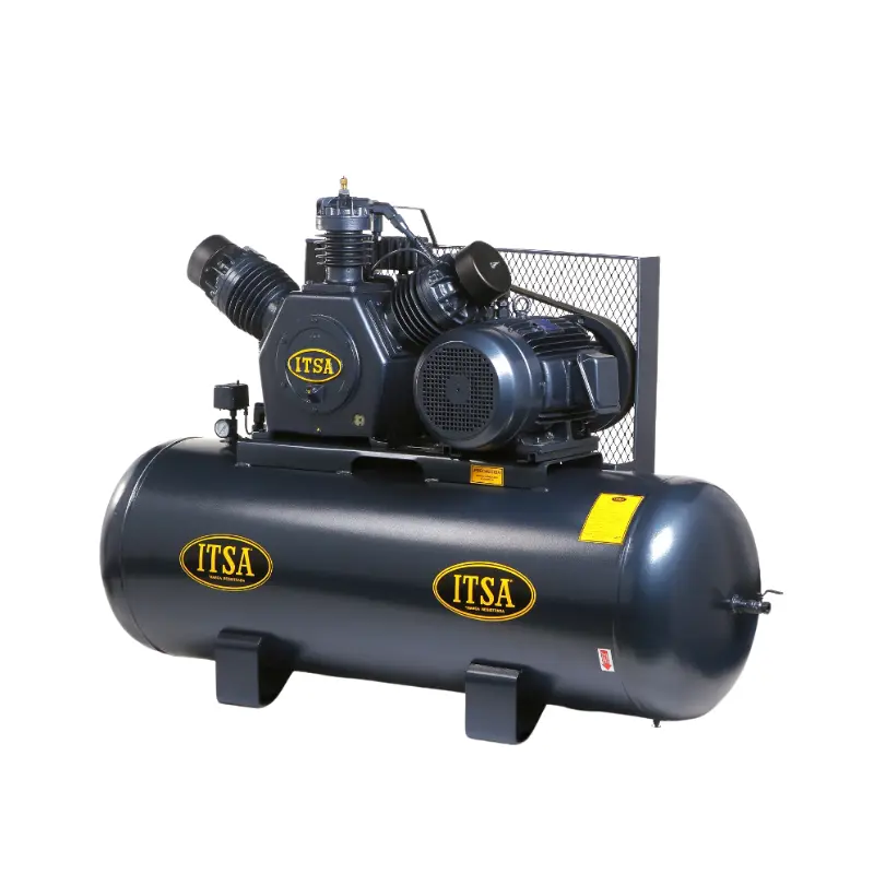 COMPRESOR DE AIRE CON MOTOR DE 15 HP TRIFÁSICO  DESPLAZAMIENTO DE 66 PCM ENTREGA EFECTIVA DE AIRE DE 49.5 PCM EQUIPADO CON TANQUE DE 500 LITROS HORIZONTAL PARA TRABAJAR A UNA PRESIÓN  MÁXIMA DE 175 PSI CON GUARDABANDA MCA ITSA