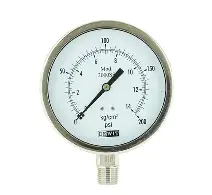 INDICADOR DE PRESIÓN CARÁTULA DE 4” , ACERO INOXIDABLE, USO OXIGENO, CARATULA INF. 1/2" NPT, 0-10 BAR, 0-150 PSI MCA DEWIT 
