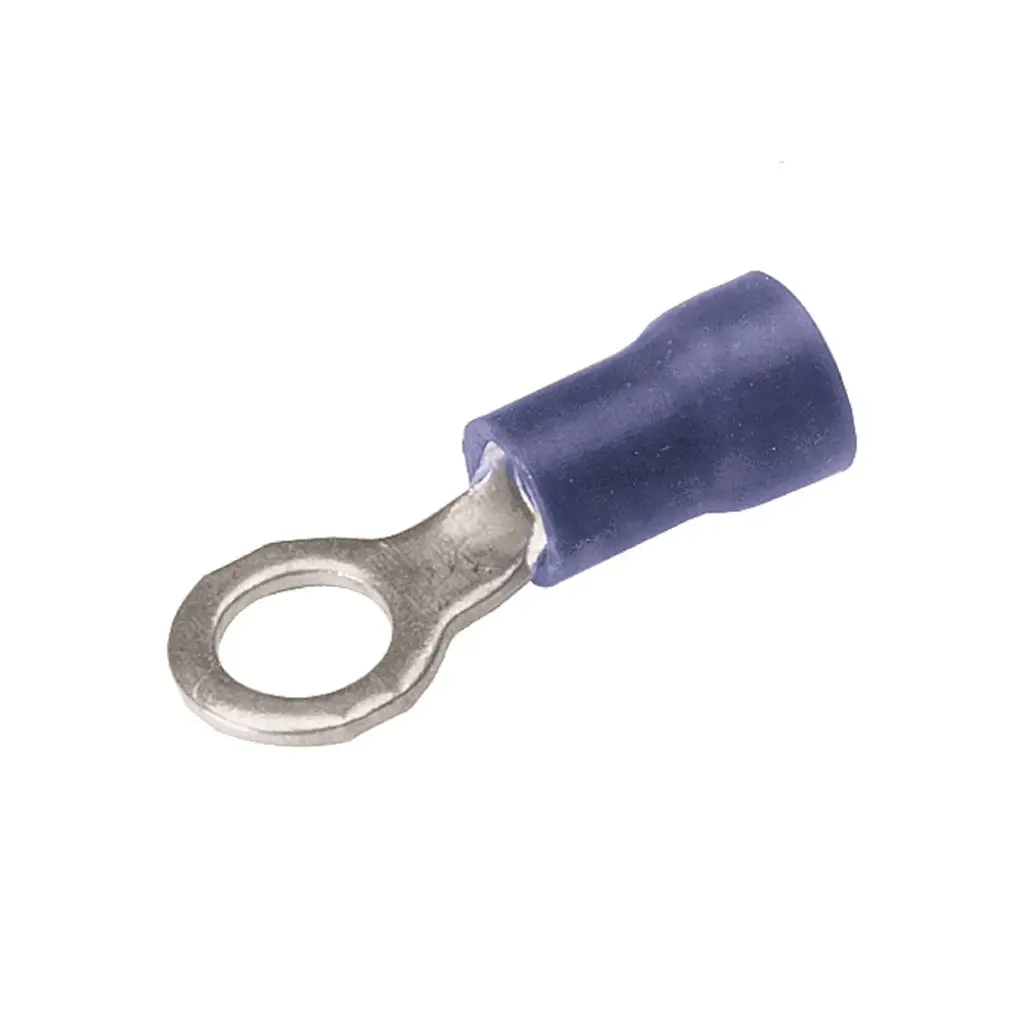 [TP1410] ZAPATA TERMINAL DE OJILLO AISLAMIENTO DE VINIL AZUL, BARRENO PARA TORNILLO 3/16", CALILBRE 16-14AWG, MCA BURNDY
