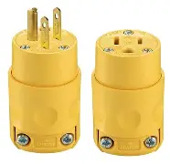 CLAVIJA DE PVC 2 POLOS 3 HILOS 15A, 125V, AMARILLA, NEMA 5-15P, MCA LEVITON