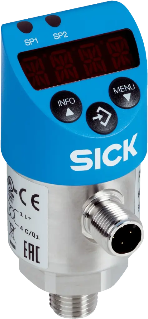 SENSOR DE PRESION RELATIVA 0-40BAR (0-580PSI) SALIDA IO-LINK/NPN/PNP/4-20mA/0-10V 1/4" NPT CONECTOR M12 4 POLOS IP67 MCA SICK