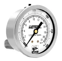 MANOMETRO EN ACERO INOXIDABLE CARATULA 2.5", RANGO DE 0-7Kg/cm (0-100PSI), CONEXIPON TRASERA DE 1/4" DESCENTRADA, MCA METRON