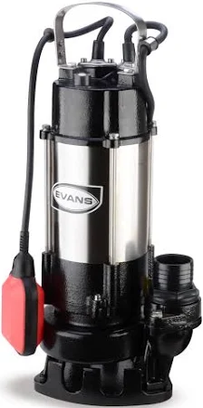 BOMBA SUMERGIBLE DE ACHIQUE PARA AGUA SUCIA. DESCARGA DE 2", 1HP, 110VCA, 3450RPM, CABLE DE 5 METROS, MCA EVANS