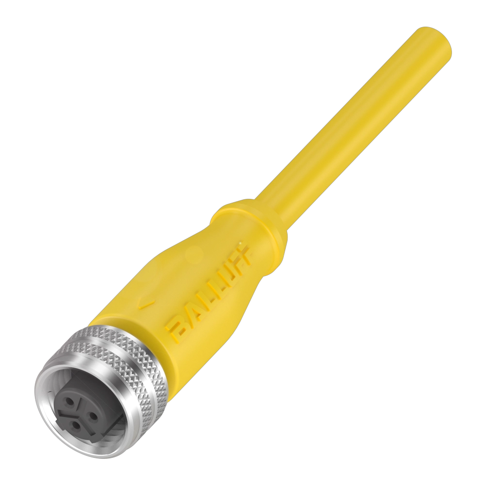 CABLE CONECTOR DE 1/2" RECTO DE 3 POLOS, AISLANTE AMARILLO TPE, LOGITUD 5 METROS, IP67, MCA BALLUFF