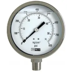 MANOMETRO LLENO DE GLICERINA ESCALA DUAL ACERO INOXIDABLE MCA DEWIT 