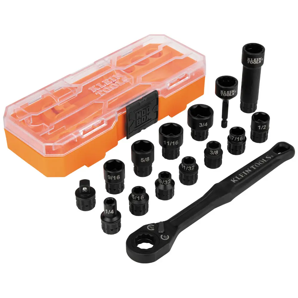 KIT MATRACA DADOS ALTO IMPACTO 15PZA 1/4"-3/4", MCA KLEIN TOOLS