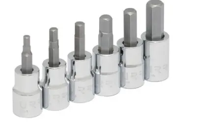  JUEGO DE DADOS PUNTA HEXAGONAL CUADRO DE 3/8", 6 PUNTAS, METRICOS, 6 PIEZAS URREA
