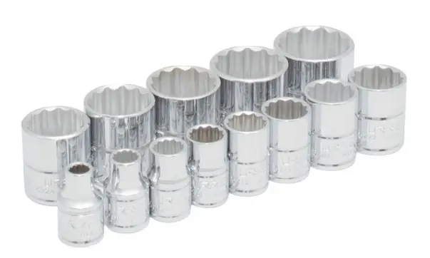 JUEGO DE DADOS CUADRO DE 3/8", 12 PUNTAS, EN PULGADAS EN RIEL, 13 PIEZAS MCA URREA