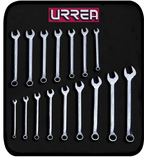 JUEGO DE 16 LLAVES COMBINADAS PULIDO ESPEJO EN PULGADAS Y METRICAS, 12 PUNTAS MCA URREA