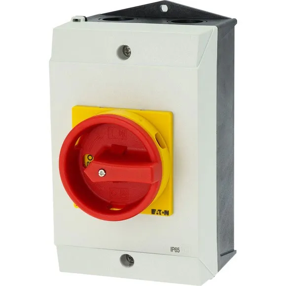 INTERRUPTOR-SECCIONADOR PRINCIPAL USADO COMO PARO DE EMERGENCIA, MANIJA GIRATORIA 3 POLOS IP65, 207314, MCA EATON MOELLER