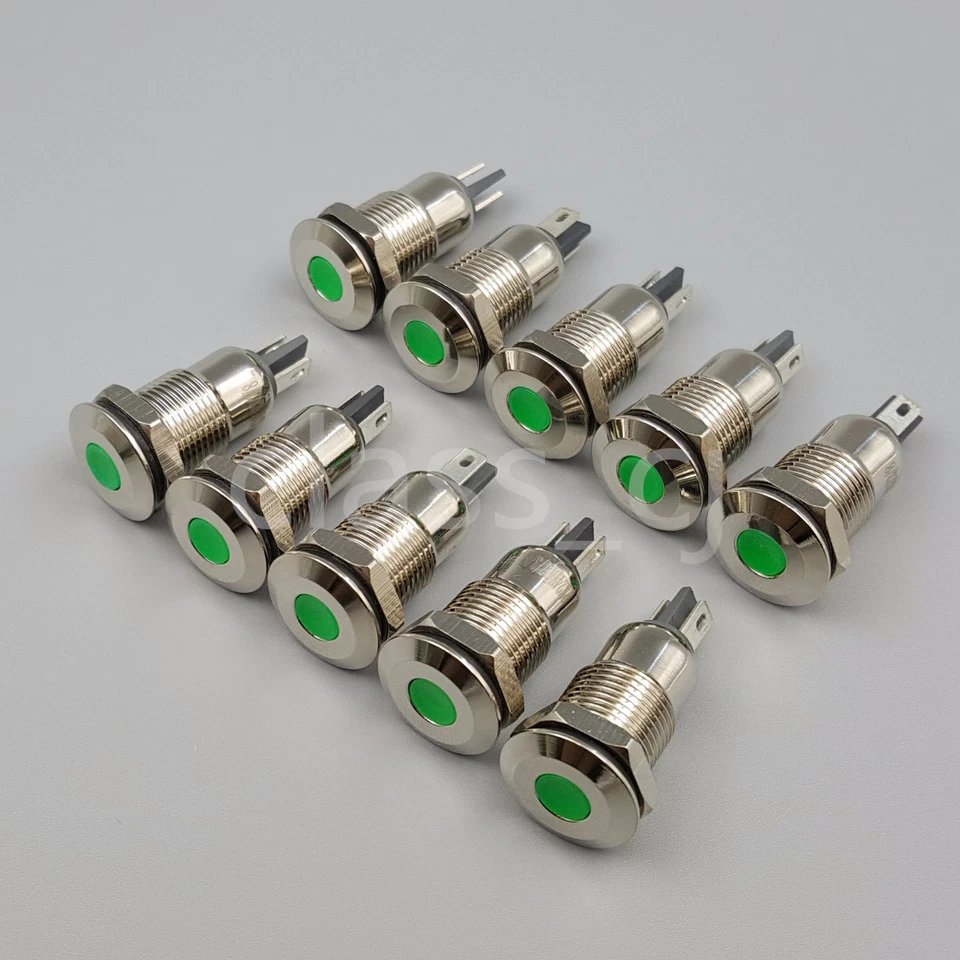 LUZ INDICADORA DE SEÑAL  AC/DC 12V-24V 10mm LED VERDE CARCASA METALICA MCA MPN