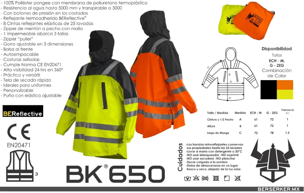 IMPERMEABLE DE POLIÉSTER CON PU Y AUTOEMPACABLE MCA BERSERKER