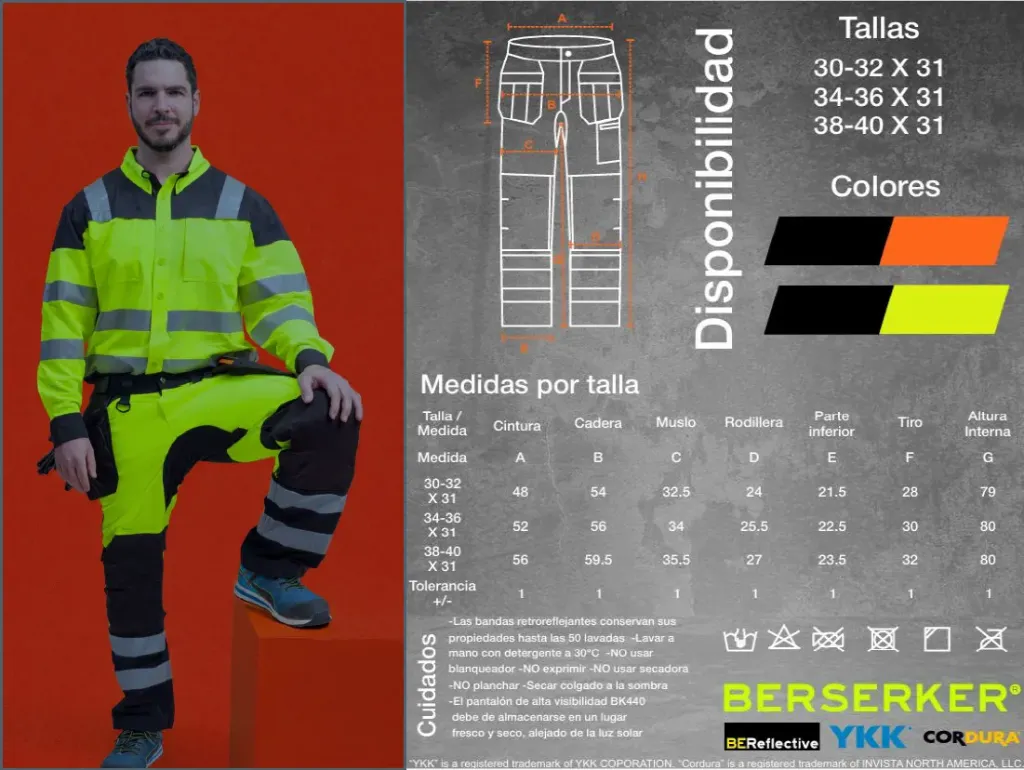 PANTALÓN PARA TRABAJO USO RUDO VISIBILIDAD 360° LAS 24HR MCA BERSERKER