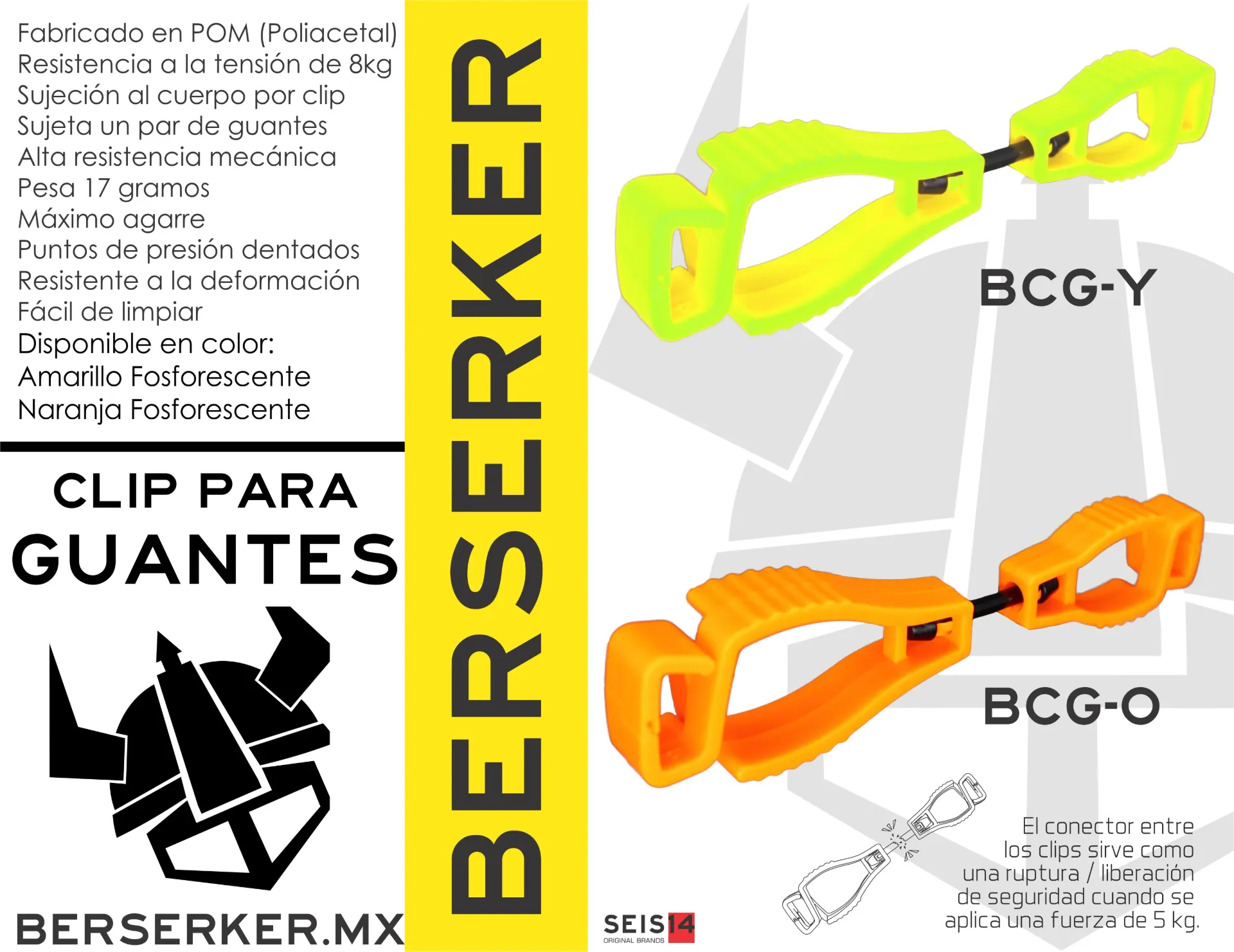 [BKGCY] CLIP PARA GUANTES O PORTAGUANTES MCA BERSERGER (AMARILLO)