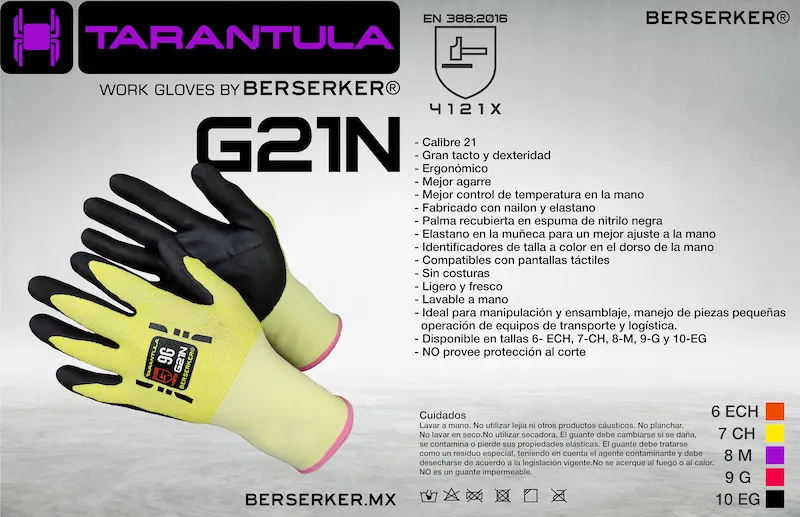 [G21N7] GUANTES PARA OPERADOR PALMA DE NITRILO ERGONOMICO MCA BERSERKER (7 CH)