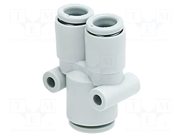 UNION EN Y REDUCTORA NEUMATICA COMPATIBLE AIRE/VACIO ENTRADA RAPIDA 12MM SALIDAS DOBLES RAPIDAS 10MM CUERPO RESINA GARRAS INOX PRESION 0-1.0MPA MCA SMC