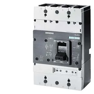 INTERRUPTOR AUTOMÁTICO VL400N SIN DISPARADOR DE SOBREINTENSIDAD PODER DE CORTE ESTÁNDAR ICU=55KA/415V AC, 3 POLOS IN=< 400 A, INTENSIDAD NOMINAL SIN DISPARADOR AUXILIAR CON CONEXIONES POR CONEXIONES PARA UNIDAD DE CONTACTO Y DISPARADOR DE SOBREINTENSIDAD MCA SIEMENS