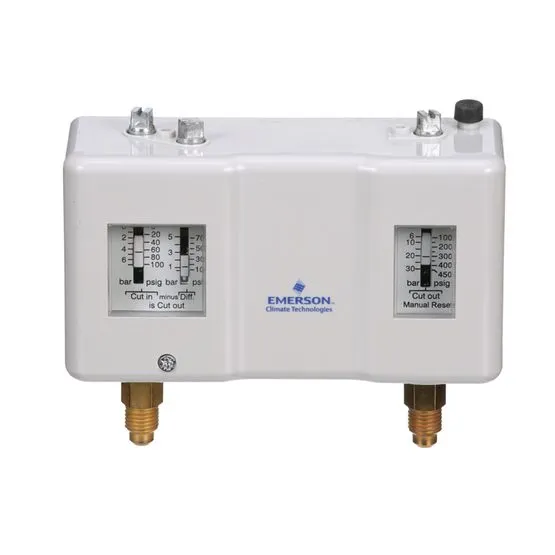 CONTROL DE ALTA Y BAJA PRESIÓN RANGO PRESIÓN BAJA 15 A 100 PSIG, RANGO ALTA PRESIÓN 90 A 450 EMERSON CON CAPILAR MCA EMERSON