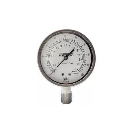 [10150L/76-4] VACUOMETRO, 4" DIAMETRO DE CARATULA, LLENO DE LIQUIDO GLICERINA (OPCION ACEITE DE SILICON) , ESCALA DUAL, TOTALMENTE EN ACERO INOX. 316, TUBO DE BOURDON EN ACERO INOX. 316L, MIRILLA DE ACRILICO (OPCION CRISTAL INASTILLABLE), RANGO 0-76 cm/Hg ( 0-30 pulg hg ), CONEXIÓN INFERIOR DE 1/4" NPT DE ACERO INOX. 316, USOS GENERALES. MCA METRON
