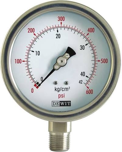 [2000SS/100/14 – ¼”] CARÁTULA DE 4” TOTALMENTE DE ACERO INOXIDABLE SECO CONEXIÓN INFERIOR ¼” NPT RANGO: 0-14 KG/CM2 Y 0-200 PSI MCA DEWIT