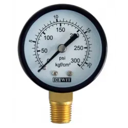 [11/63/4] MANÓMETRO EN CAJA DE LÁMINA NEGRA, SECO CARATULA 2.5", CONEXIÓN INFERIOR DE 1/4", RANGO 0-4Kg/cm, MCA DEWIT