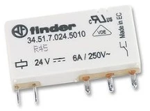 [34.51.7.024.0010] RELE PARA CIRCUITO IMPRESO, VOLTAJE DE CONTROL 24VDC, 1NA/1NC, 6A, 5 PINES TIPO AGUJA, MCA FINDER
