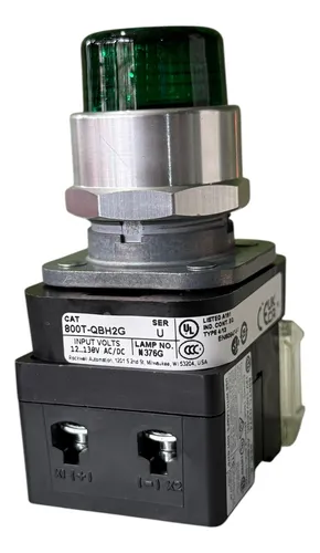 [800T-QBH2G] BOTON PULSADOR DE 30mm ILUMINADO VERDE 1NO-1NC 12-130V AC/DC EXTENDIDO MCA ALLEN BRADLEY
