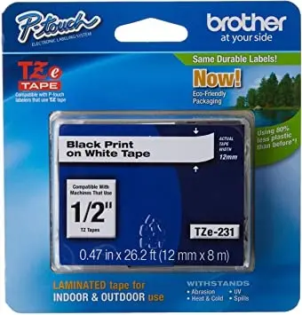 [TZE-231] CINTA P/ ROTULADOR NEGRO/BLANCO DE 12mm X 8mm MCA BROTHER