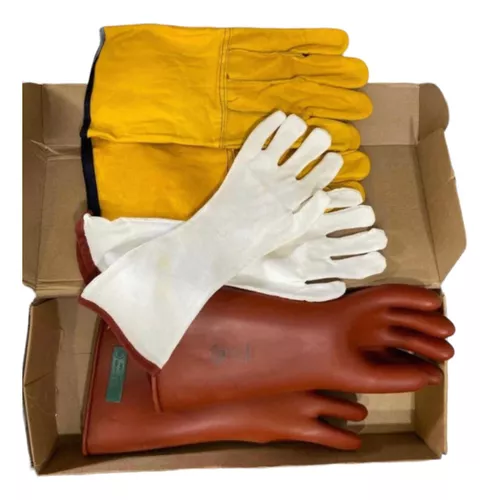 [7501088702204] GUANTES DIELÉCTRICOS CLASE 3, LARGO 350mm, COLOR ROJO LADRILLO HASTA 30,000VOLTS, INCLUYE GUANTES DE ALGODÓN Y DE CARNAZA, MCA ADEX