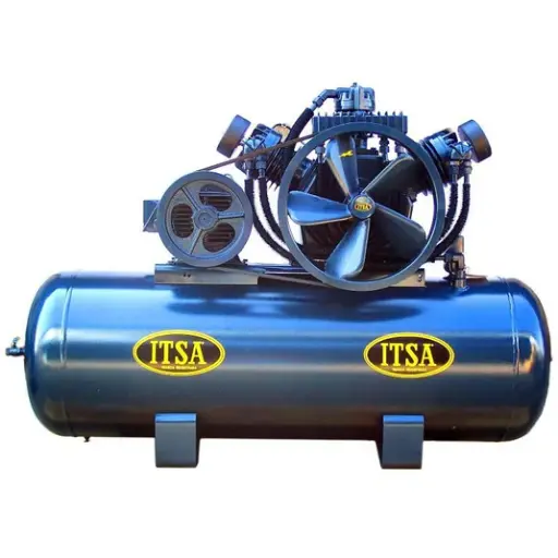 [I-18114-H] COMPRESOR DE AIRE CON MOTOR DE 20 HP TRIFÁSICO.  DESPLAZAMIENTO DE 81 PCM ENTREGA EFECTIVA DE AIRE DE 60.75 PCM EQUIPADO  CON TANQUE DE 500 LITROS HORIZONTAL PARA TRABAJAR A UNA PRESIÓN MÁXIMA DE  175 PSI CON GUARDABANDA MCA ITSA