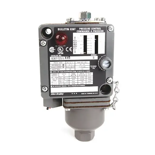 [836T-T255J] INTERRUPTOR DE CTRL. DE PRESIÓN, RANGO DE OPERACIÓN DE 40 A 450PSI, DIFEENCIAL AJUSTABLE DE 20 A 90PSI, PRESION DE LINEA 1200PSI, MCA ALLEN BRADLEY 