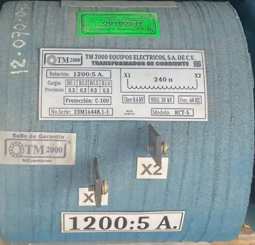 [RCT-5] TRANSFORMADOR TIPO BUSHING ,RELACIÓN 1200:5 AMPERES, ASILAMIENTO 600V, TERMINALES SOLERA 1/8*3/4, MCA TM2000