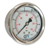 [95V/63/25] MANÓMETRO EN ACERO INOXIDABLE DE 2.5", RANGO 0-25Kg/cm, CONEXIÓN POSTERIOR DE 1/4"NPT, LLENO DE GLICERINA, MCA DEWIT