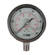 [2000SSV/100/7] MANÓMETRO TOTALMENTE EN ACERO INOXIDABLE CARATULA DE 4", CONEXIÓN INFERIOR DE 1/2"NPT, RANGO DE 0-7Kg/cm(0-100PSI), LLENO DE GLICERINA, MCA DEIWT