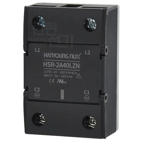 [HSR-2A40LZN] RELEVADOR DE ESTADO SÓLIDO UNA FASE, 40A, ENTRADA 90-240VCA, SALIDA 24-240VCA, SIN DISIPADOR, MCA HANYOUNG NUX