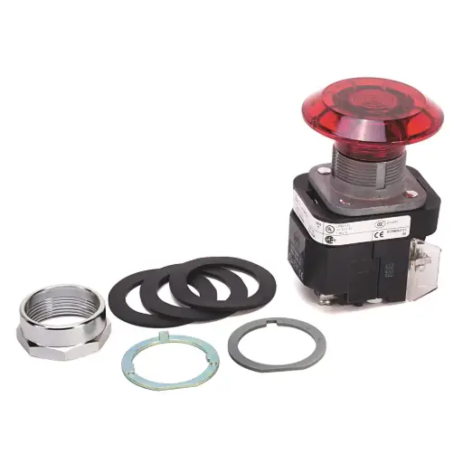 [800T-FXJP16RD4] BOTÓN PULSADOR DE 2 POSICIONES GIRAR PARA LIBERAR, ILUMINADO 120VCA, ROJO, 1NCLB, MCA ALLEN BRADLEY