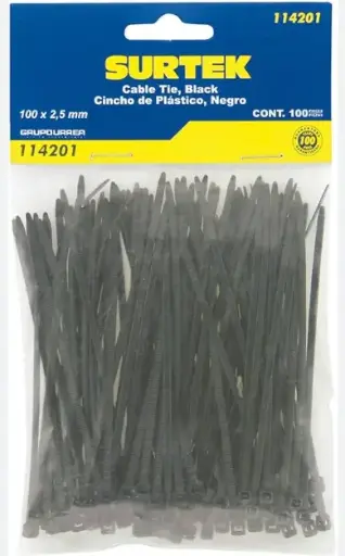 [114201]  CINCHOS 100 X 2.5 MM 100 PZ NEGROS MCA SURTEK