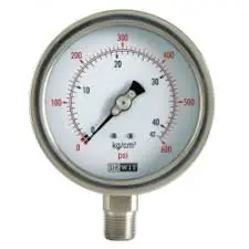 [2000SSV/160/0-10BAR-1/2"] MANOMETRO EN ACERO INOXIDABLE CARATULA 160mm, RANGO 0-10BAR, CONEXIÓN INFERIOR 1/2"NPT, LLENO DE GLICERINA, MCA DEWIT