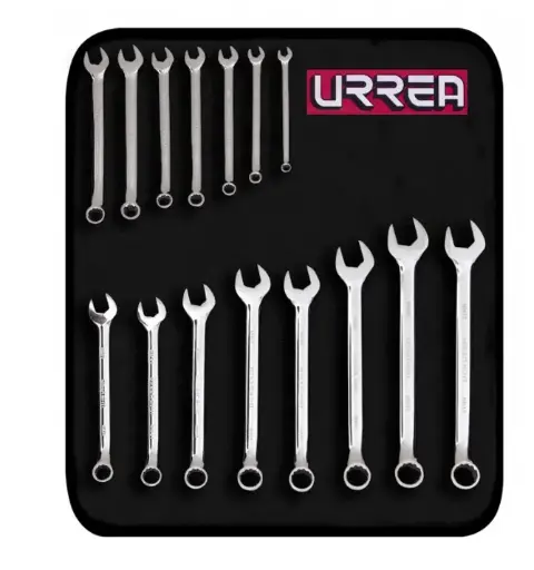 [1200FM]  JUEGO DE 15 LLAVES COMBINADAS PULIDO ESPEJO METRICAS, 12 PUNTAS MCA URREA