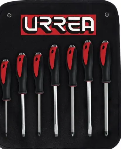 [9100GC] JUEGO DE 7 DESTORNILLADORES CON MANGO BIMATERIAL DE GOLPE, COMBINADOS MCA URREA 