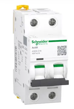 [A9F74216] INTERRUPTOR TERMOMAGNETICO 2X16A CURVA C MCA SCHNEIDER 