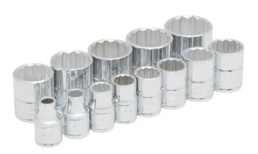 [52124] JUEGO DE DADOS CUADRO DE 3/8", 12 PUNTAS, EN PULGADAS EN RIEL, 13 PIEZAS MCA URREA