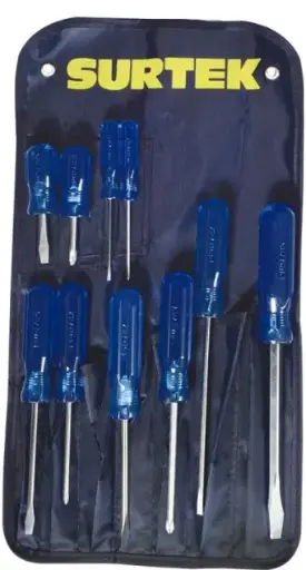 [D02P] JUEGO DE DESTORNILLADORES CON MANGO AZUL COMBINADOS, 10 PIEZAS MCA SURTEK